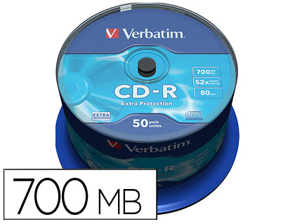 50 CD-R Verbatim 700MB 52x 80 minutos